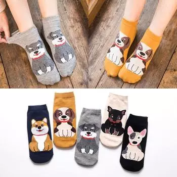 Art Cartoon Socks Harajuku Animals Socks Breathable Dog Socks Girls чёрный