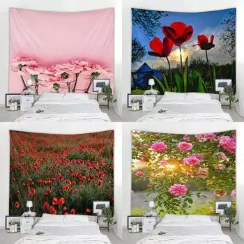 Одеяло в стиле ар-деко для дома, спальни, гостиной, декоративное цветочное гобеленовое украшение на стену с арочным цветком, воротами и тропинкой 100x75cm