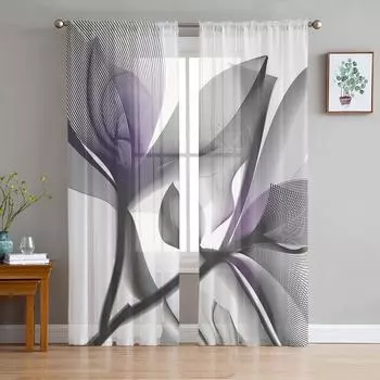 Art Fowers Window Treatment Tulle Modern Sheer Curtains for Kitchen Living Room and Bedroom Curtains Decoration W135 x H114cm