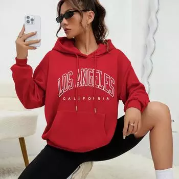 Art Letter Design Женская уличная одежда Американский стиль Толстовка Осенняя хип-хоп Женская толстовка с капюшоном Повседневный флисовый топ S чёрный