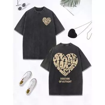 Art Love Describe Of Authent Prints Washed T-Shirt Women Cotton Oversize Tops Street Distressed O-Neck T Shirt Clothes S