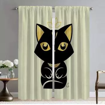 Art Mural Cat Anti-mosquito Curtains for Camera Blackout Curtain for Room 2 Panel Halloween Decoration Shades Partition Living W50xH70cmx2pcs-CL