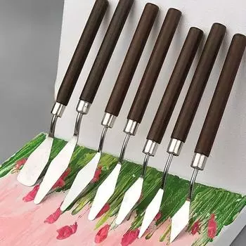 Art Oil Painting Scraper Wooden Flat Head Stainless Steel Pick Knife Gouache Paint Pointed Color Mixing Spatula чёрный