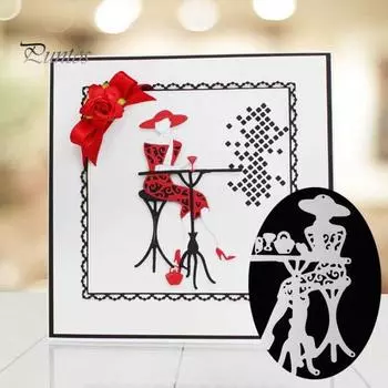 Художественная бумага, ремесло, сидящая леди, тиснение из углеродистой стали, резка, DIY трафарет для открыток серебряный