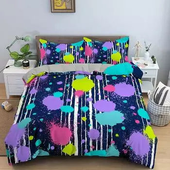 Art Pattern Bedding Set Watercolour Design Colourful Comforter Cover with Pillowcase King Queen Size for Kids Teens Bedding Set 70x133cm 2pcs