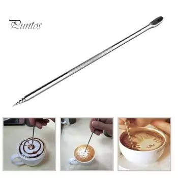 Art Pen Латте Pin Кофейная гирлянда Игла Нержавеющая сталь Капучино Поворотный инструмент Контейнер для безвкусного молока Окрашенные инструменты для кофе латте 1pc