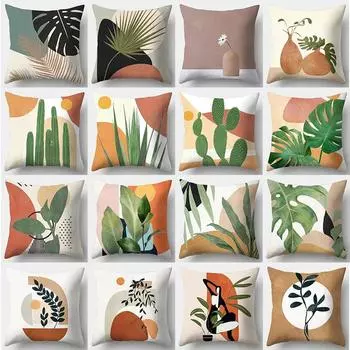 Наволочка с изображением растения 45 смX45 см, квадратная наволочка для дивана, абстрактная подушка 40x40cm