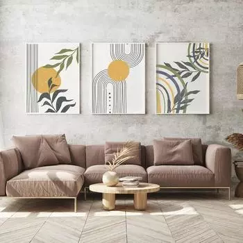 Арт-принты в стиле бохо, абстрактный постер, набор пейзажей, линейное искусство, радуга, галерея растений, настенные картины, картины с изображением солнца и листьев на холсте, декор 21x30cm No Framed