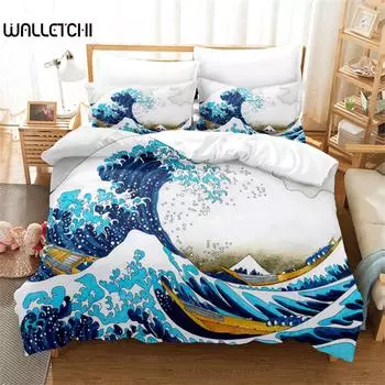 Art Wave Painting Bedding Set Duvet Cover Set 3d Bedding Digital Printing Bed Linen Queen Size Bedding Set Fashion Design EU single(135x200cm)
