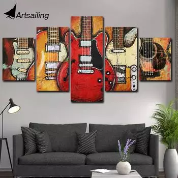 Artailing 5 шт. холст картины украшения дома аксессуары гитара музыка декоративный принт настенные художественные картины для гостиной 20x35cm*2 20x45cm*2 20x55cm*1