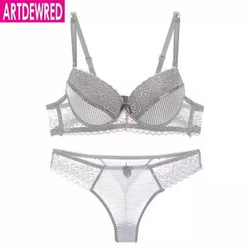 Artdewred BC Cup Бюстгальтеры Трусики Женский Топ Бюстгальтер Наборы Сексуальный Бюстгальтер Push Up Трусы Нижнее Белье Белье 34B чёрный