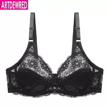 Artdewred сексуальный женский кружевной бюстгальтер больших размеров, сетчатый бюстгальтер без косточек, женское нижнее белье без подкладок с цветочным принтом, большие бюстгальтеры 75B белый