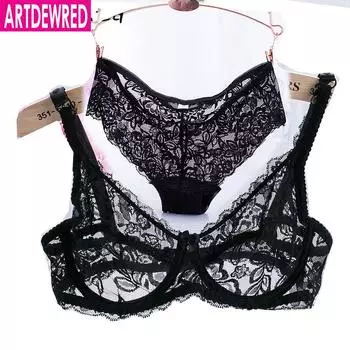 Artdewred ультра тонкие кружевные сексуальные бюстгальтеры женские комплекты с бюстгальтером женское нижнее белье кружевное нижнее белье интимная девушка 34B чёрный