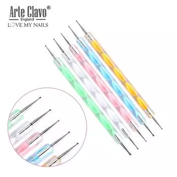 Arte Clavo УФ-гель для рисования ногтей 5 шт. Набор точечных ручек для маникюра Набор инструментов Стразы Кристалл 2-полосная профессиональная ручка для ногтей
