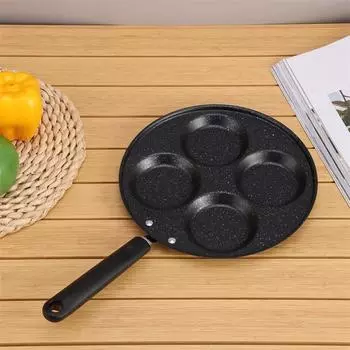 Артефакт с жареными яйцами, медицинский камень, сковорода с четырьмя отверстиями, многофункциональная кастрюля для яиц, гамбургеров, домашняя круглая сковорода Pot + oil brush + wooden spatula чёрный