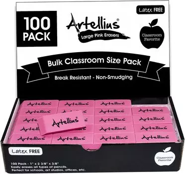 Artellius Pink 100 Большая оптовая закупка для латексных учебных школьных принадлежностей Большой ластик, стираемый, штук, емкость, набор, обучение, бесплатно, школа, розовый