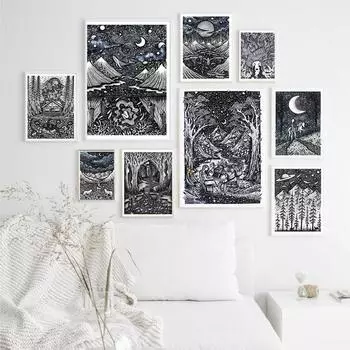 Артемида, греческая богиня, постер, абстрактная картина на холсте, лунная ночь, природа, пейзаж, настенные художественные фотографии, домашние принты, декор для спальни 21x30cm No Framed