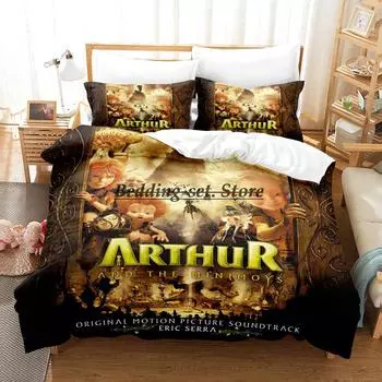 Arthur et les minimoys Комплект постельного белья Single Twin Full Queen King Size Комплект постельного белья Aldult Kid Bedroom Duvetcover Sets Anime Bed Sheet AU Single(140x210cm)