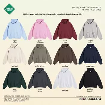 ARTIE 2024 Мужская и женская толстовка с капюшоном из плотной махровой ткани плотностью 430 г: Высококачественная модная одежда XL