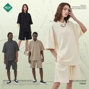 ARTIE Мужская футболка с коротким рукавом и вафельными лацканами, весна/лето 2024 года XL чёрный