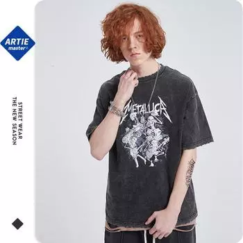 ARTIE Мужская футболка с короткими рукавами из хлопка в стиле Харадзюку Dark Rock M