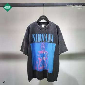 ARTIE Мужская футболка свободного кроя с принтом Retro Nirvana и короткими рукавами XL