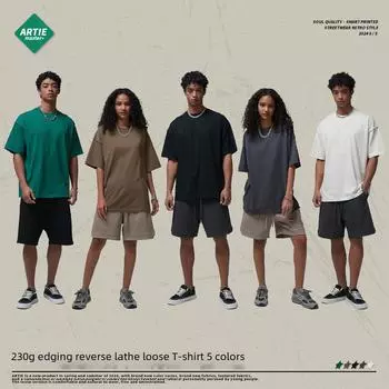 ARTIE мужская футболка весна/лето 2024 с бахромой на воротнике, уличная мода, стираная, с коротким рукавом S лес зеленый