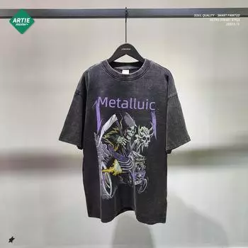 ARTIE Мужская свободная футболка с принтом ретро-черепов и короткими рукавами XL