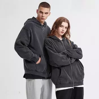 ARTIE Мужская толстовка с капюшоном из хлопка с потертостями в стиле ретро на молнии L