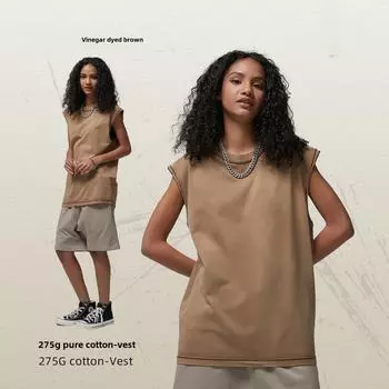 ARTIE Мужской ретро-жилет в стиле батик с короткими рукавами | Поступление американского уличного тренда 2025 года XL коричневый