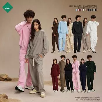 ARTIE Унисекс 2024 Terry Свитшот - 430 г Круглый вырез Уличная мода на осень XL светло-синий