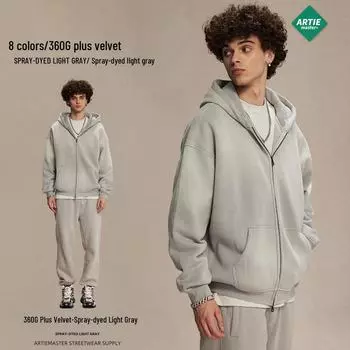 ARTIE унисекс 2024 зимние толстые толстовки с двойной молнией, окрашенные распылением, для мужчин и женщин M