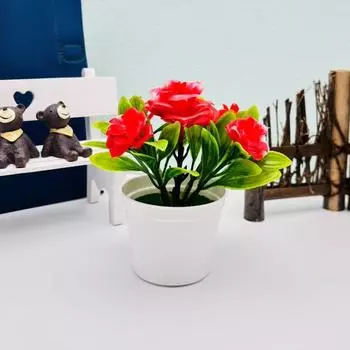 Artificial Bonsai Rose Potted Plant For Office Desk And Gift For Lovers Flower Big Red