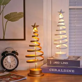 Artificial Christmas Lights Tree Fairy Lamp Tree Metal Spiral Star Lighting Holiday For Home Living Room Decorations Night Lamp 12x12x33cm