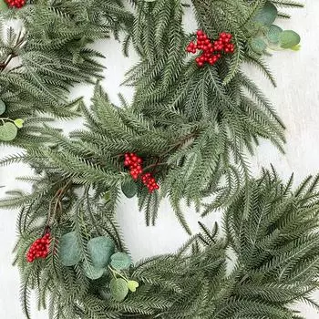 Artificial Christmas Wreath Cane, 6.6 Christmas Garland, Non-Lit Soft Garland Christmas Decorations With Berries Red Ball 200CM зелёный