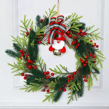 Artificial Christmas Wreath Decoration Seasonal Garland with Red Berries Green Winter