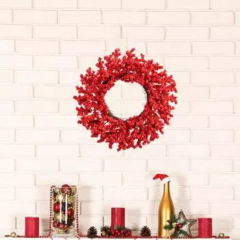 Artificial Christmas Wreath Hanging Ornament 50cm Red Berry Wreath for Door for Anniversary Festival New Year Wall Farmhouse красный