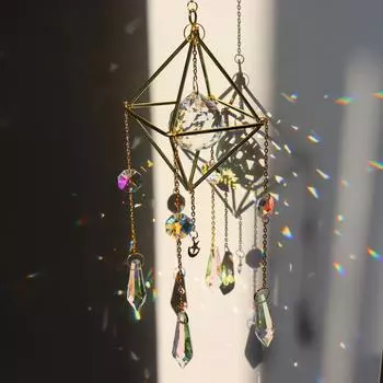 Artificial Crystal Suncatcher Charm Colorful Metal Rainbow Wind Chimes Outdoor Window Home Decoration Garden Car Pendant