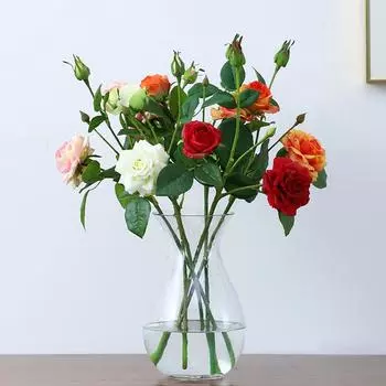 Artificial Flower 3 Head Feel Crimped Rose Wedding Hand Bouquet Feel Home Interior Living Room Decoration Fake Flowers
