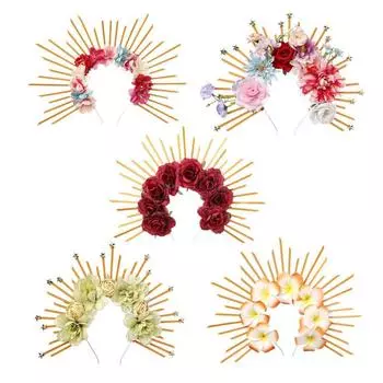 Artificial Flower Goddess Crown Tiaras Headband Party Attire Rose Halo Hairband Stage Performance style 5