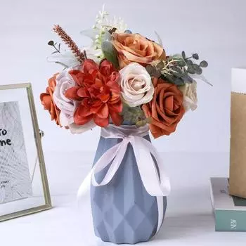 Artificial Flowers Artificial Flower Bouquet Silk Flower Wedding Bouquets Fake Rose Hand Toss Vase Dining Table Flower Arrangement Decor оранжевый