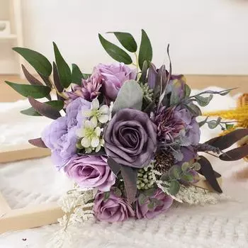 Artificial Flowers Artificial Flower Bouquet Silk Flower Wedding Bouquets Fake Rose Hand Toss Vase Dining Table Flower Arrangement Decor оранжевый