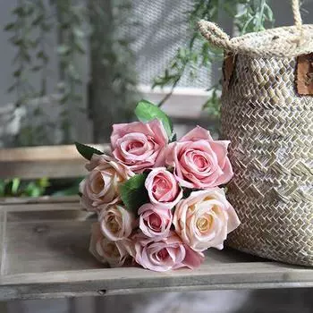 Artificial flowers Party Decoration 9 Heads Valentine s Day Home decor Bouquet Fake Flower Rose Bride Wedding decoration Flowers Beautiful 2