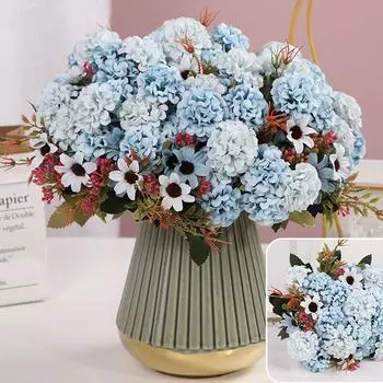 Artificial Flowers Retro Silk Rose Bouquet Hydrangea Peony Vintage Bride Holding Fake Flower Home Wedding Decoration Accessories шампанского