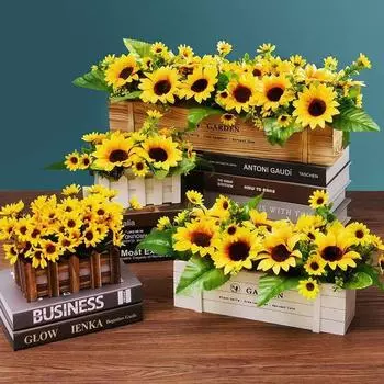 Artificial Flowers Sunflowers Fake Flowers Sunflower silk Flowers 7 Sunflowers Wedding Photography Home Decor Bouquet Wholesale