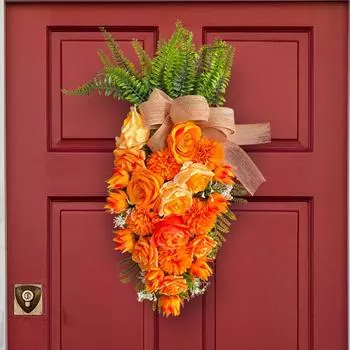 Artificial Flowers Wreath Easter Decorations Roses Carrot Wreath Orange Carrot Swag Easter Door Decoration Spring Decor for Door Window оранжевый