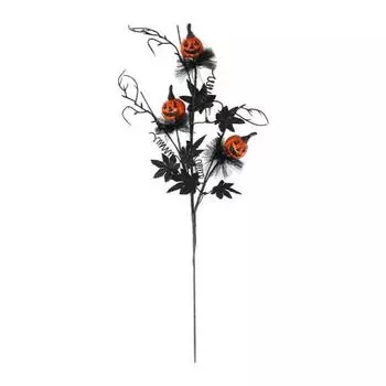 Artificial Halloween Stem Faux Curly Willow Branch with Pumpkin And Black Maple Leaves Gothic Fake Twig Picks for Vase DIY Home Decor 1pc