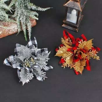 Artificial Holiday Flowers Plaid Christmas Diy Christmas Tree Rattan Decoration Match