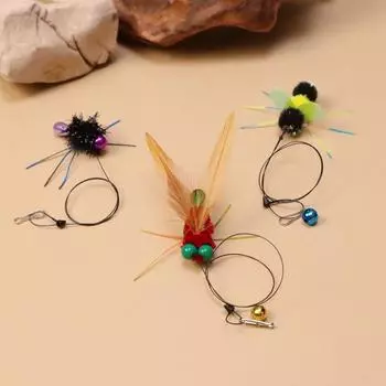 Artificial Insects Teasing Cat Stick Replacement Head Silicone Tentacles Small Flies Cat Toy Color Small Flying Insects Pet Supplies 3 Insects with lines, one for each