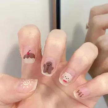 Искусственные ногти Милые розовые прозрачные накладные ногти Конфетный десерт Милые детские накладные ногти